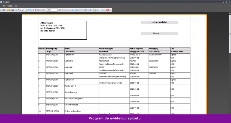 program do ewidencji sprzętu